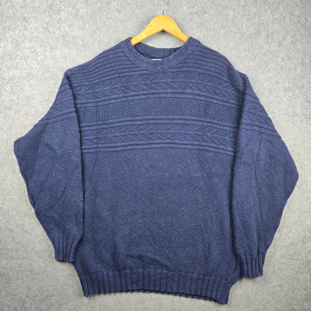 Vtg 90s LL Bean Sweater Mens L Tall Blue Knit Crewneck Pullover Made in USA